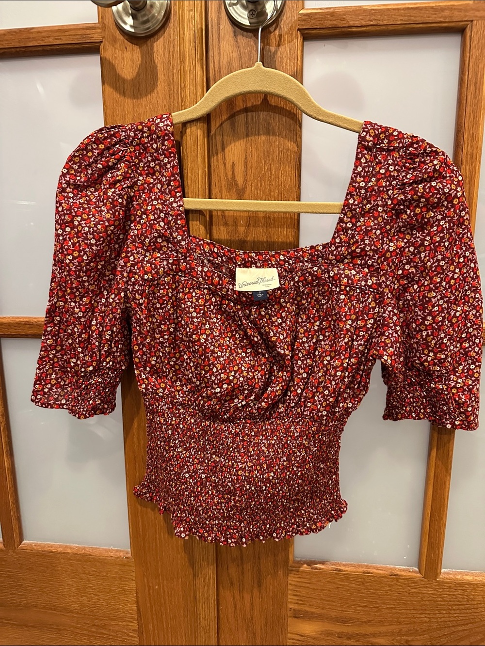 Universal Thread Burgundy Floral Smocked Square-Neck Top - Picture 3 of 8